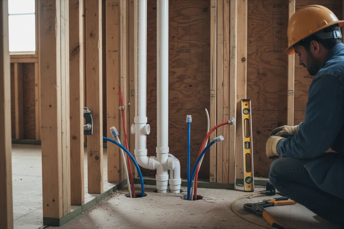 Drain and supply rough-in during Sump Pump Repair in Mc Cool